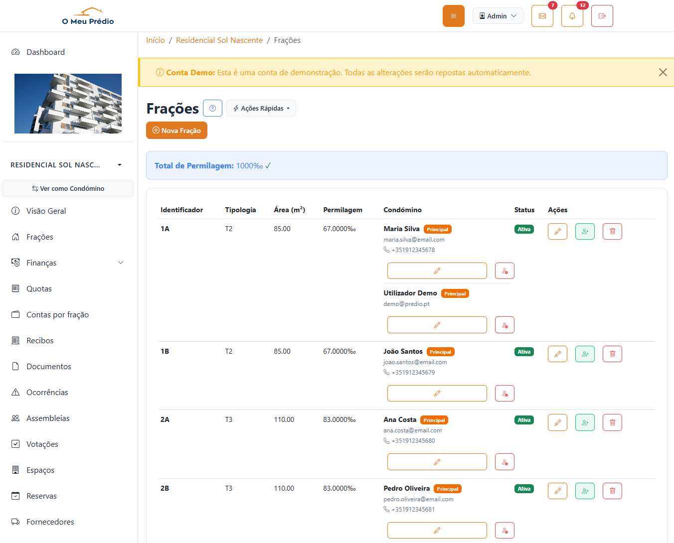 Frações - Gestão de frações e condóminos